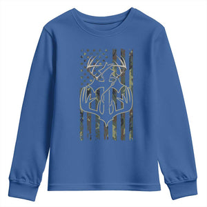 Faith Fishing Hunting Camo US Flag Cross With Hook Christian Youth Sweatshirt TS11 Royal Blue Print Your Wear