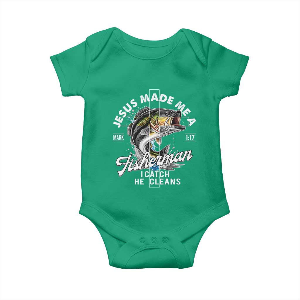 Jesus Made Me A Fisherman I Catch He Cleans Baby Onesie Christian Fisher TS11 Irish Green Print Your Wear