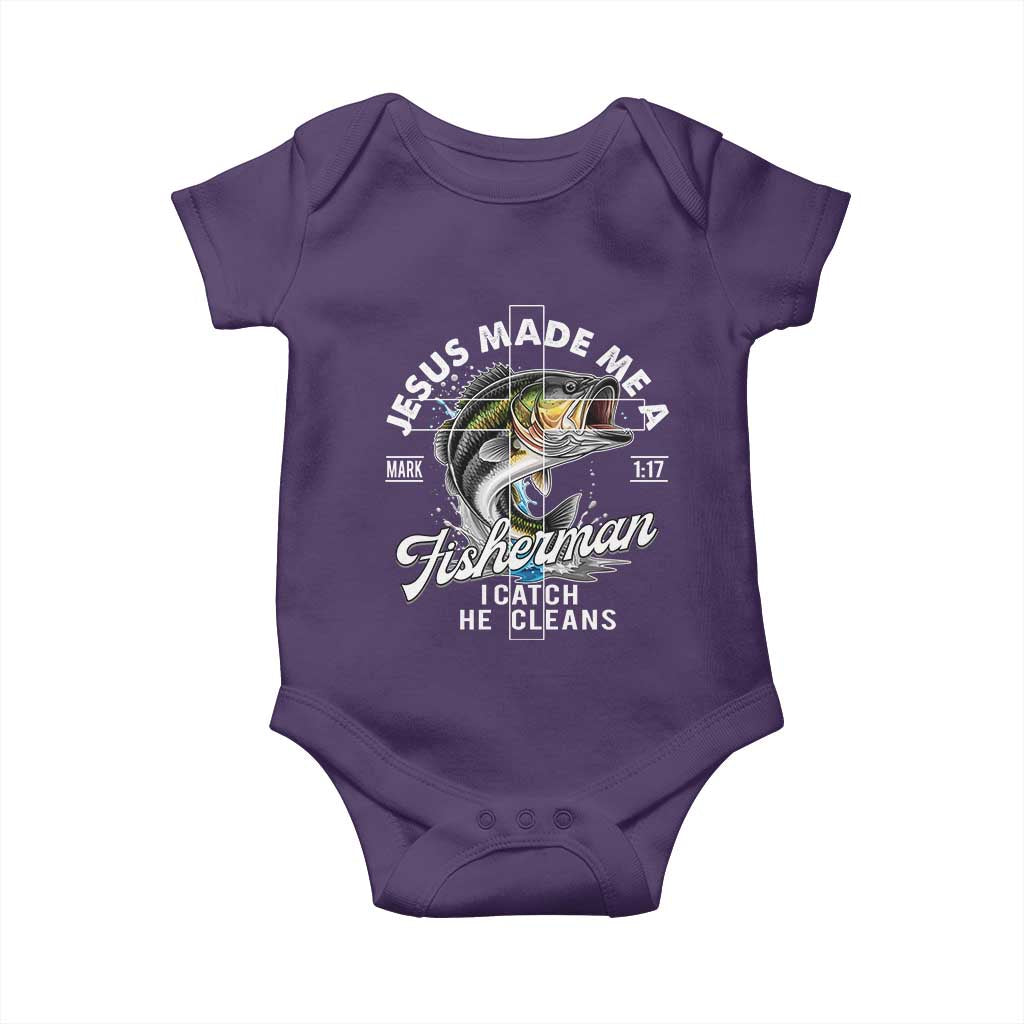 Jesus Made Me A Fisherman I Catch He Cleans Baby Onesie Christian Fisher TS11 Purple Print Your Wear