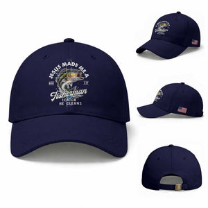 Jesus Made Me A Fisherman I Catch He Cleans Baseball Cap Christian Fisher TS11 Baseball Cap Universal Fit Dark Blue Print Your Wear