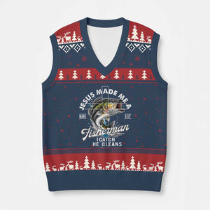 Jesus Made Me A Fisherman I Catch He Cleans V-Neck Knit Sweater Vest Christian Fisher TS11 Navy Red Print Your Wear