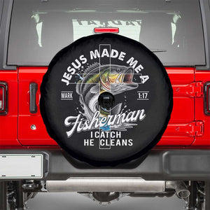 Jesus Made Me A Fisherman I Catch He Cleans Spare Tire Cover Christian Fisher TS11 Black Print Your Wear
