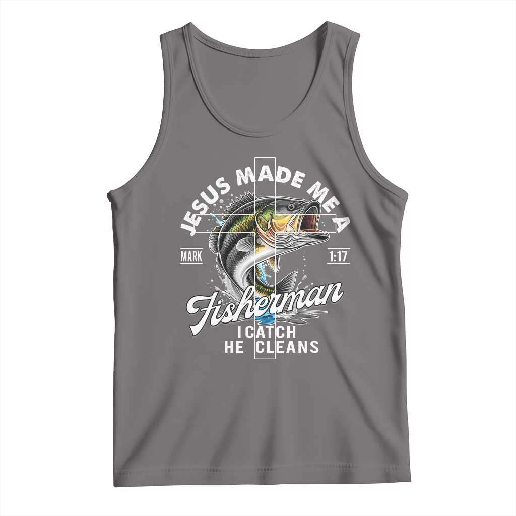 Jesus Made Me A Fisherman I Catch He Cleans Tank Top Christian Fisher TS11 Deep Heather Print Your Wear