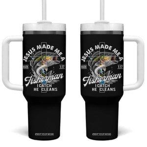Jesus Made Me A Fisherman I Catch He Cleans Tumbler With Handle Christian Fisher TS11 One Size: 40 oz Black Print Your Wear