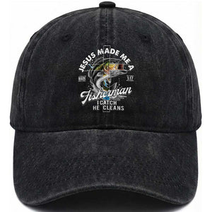 Jesus Made Me A Fisherman I Catch He Cleans Washed Cotton Baseball Cap Christian Fisher TS11 Print Your Wear
