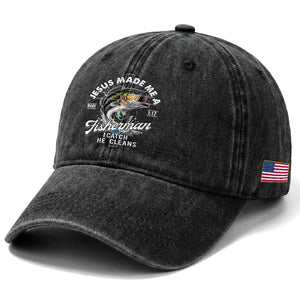 Jesus Made Me A Fisherman I Catch He Cleans Washed Cotton Baseball Cap Christian Fisher TS11 Print Your Wear