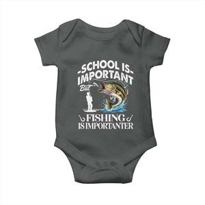 Funny School Is Important But Fishing Is Importanter Baby Onesie Fishing Lover TS11 Dark Heather Print Your Wear