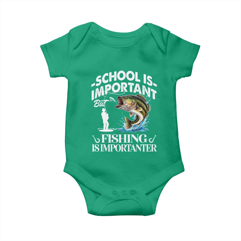 Funny School Is Important But Fishing Is Importanter Baby Onesie Fishing Lover TS11 Irish Green Print Your Wear