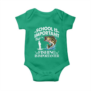 Funny School Is Important But Fishing Is Importanter Baby Onesie Fishing Lover TS11 Irish Green Print Your Wear