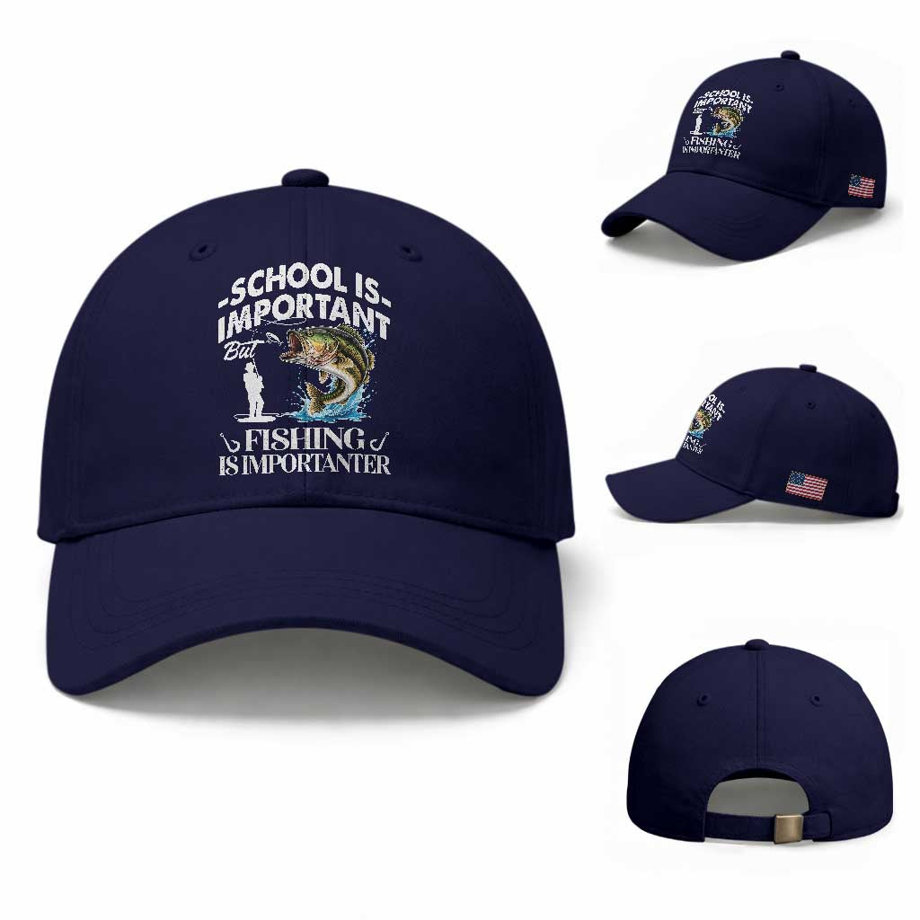 Funny School Is Important But Fishing Is Importanter Baseball Cap Fishing Lover TS11 Baseball Cap Universal Fit Dark Blue Print Your Wear