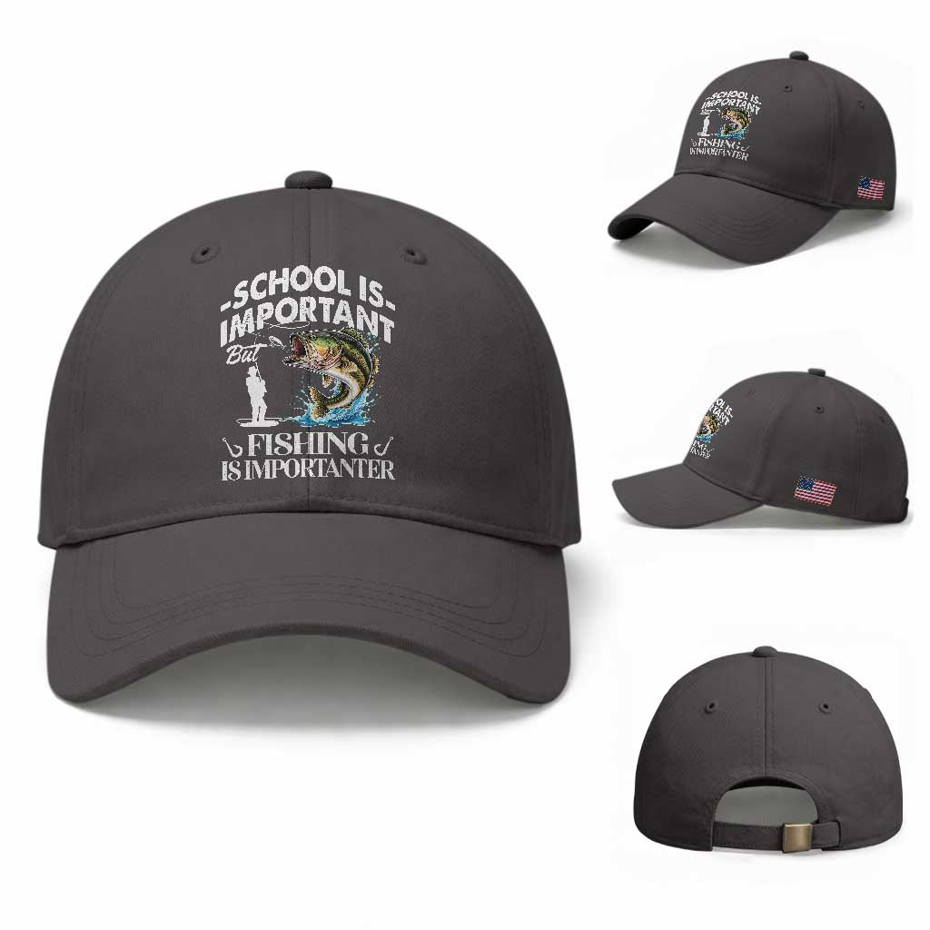 Funny School Is Important But Fishing Is Importanter Baseball Cap Fishing Lover TS11 Baseball Cap Universal Fit Dark Gray Print Your Wear