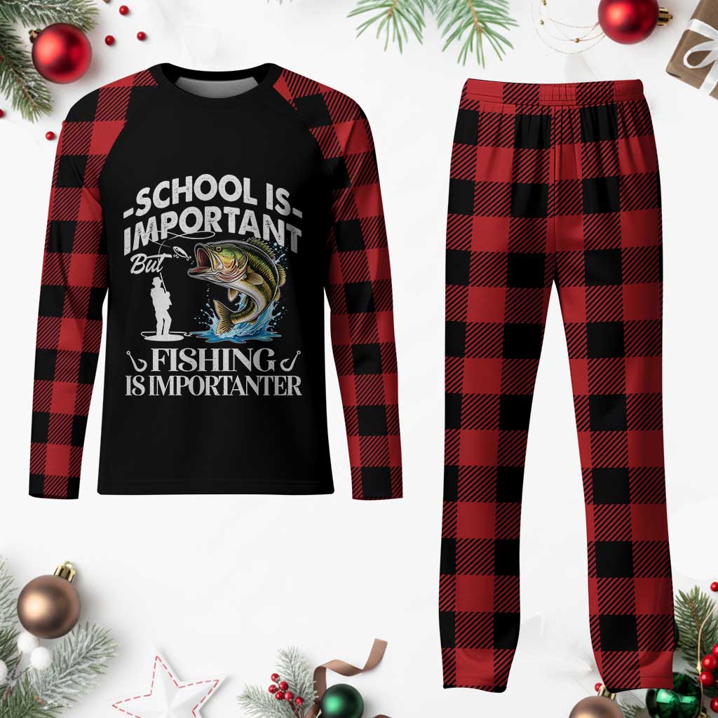 Funny School Is Important But Fishing Is Importanter Plaid Pajama Set Fishing Lover TS11 Buffalo Plaid Print Your Wear