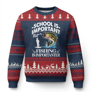 Funny School Is Important But Fishing Is Importanter Ugly Christmas Sweater Fishing Lover TS11 Navy Red Print Your Wear