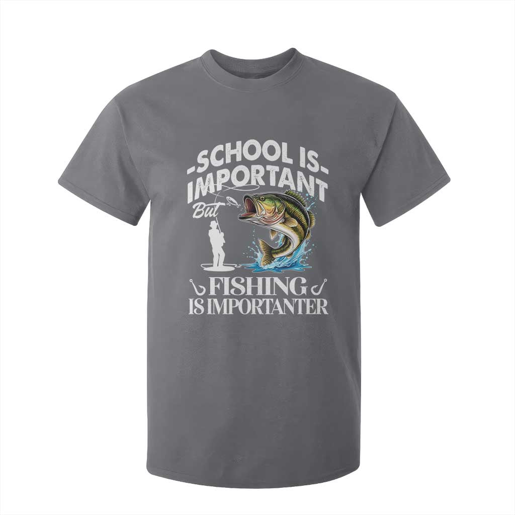 Funny School Is Important But Fishing Is Importanter T Shirt For Kid Fishing Lover TS11 Charcoal Print Your Wear