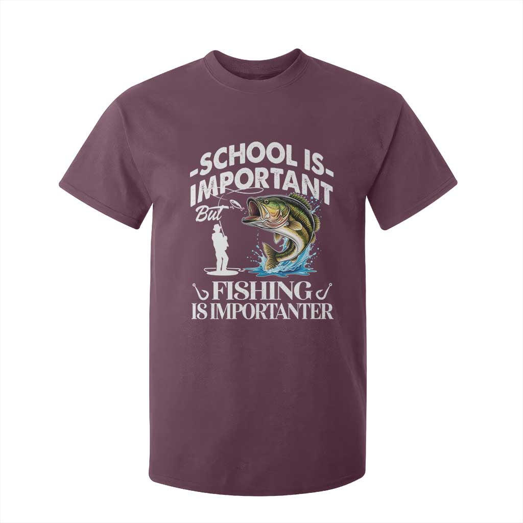 Funny School Is Important But Fishing Is Importanter T Shirt For Kid Fishing Lover TS11 Maroon Print Your Wear