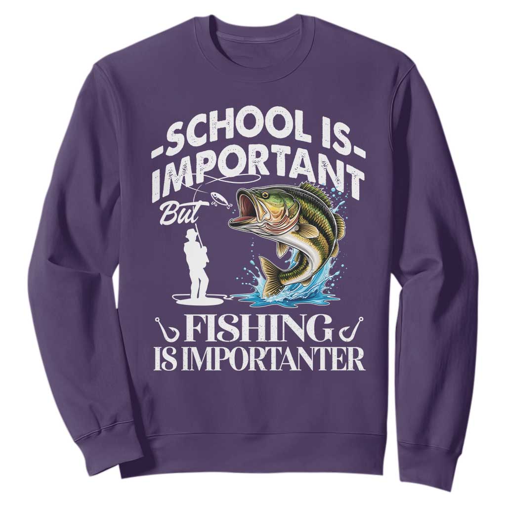 Funny School Is Important But Fishing Is Importanter Sweatshirt Fishing Lover TS11 Purple Print Your Wear