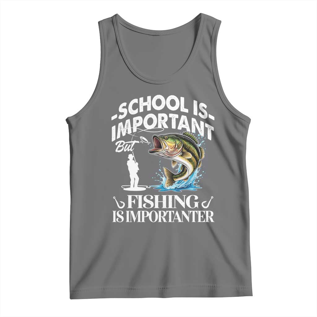 Funny School Is Important But Fishing Is Importanter Tank Top Fishing Lover TS11 Black Heather Print Your Wear