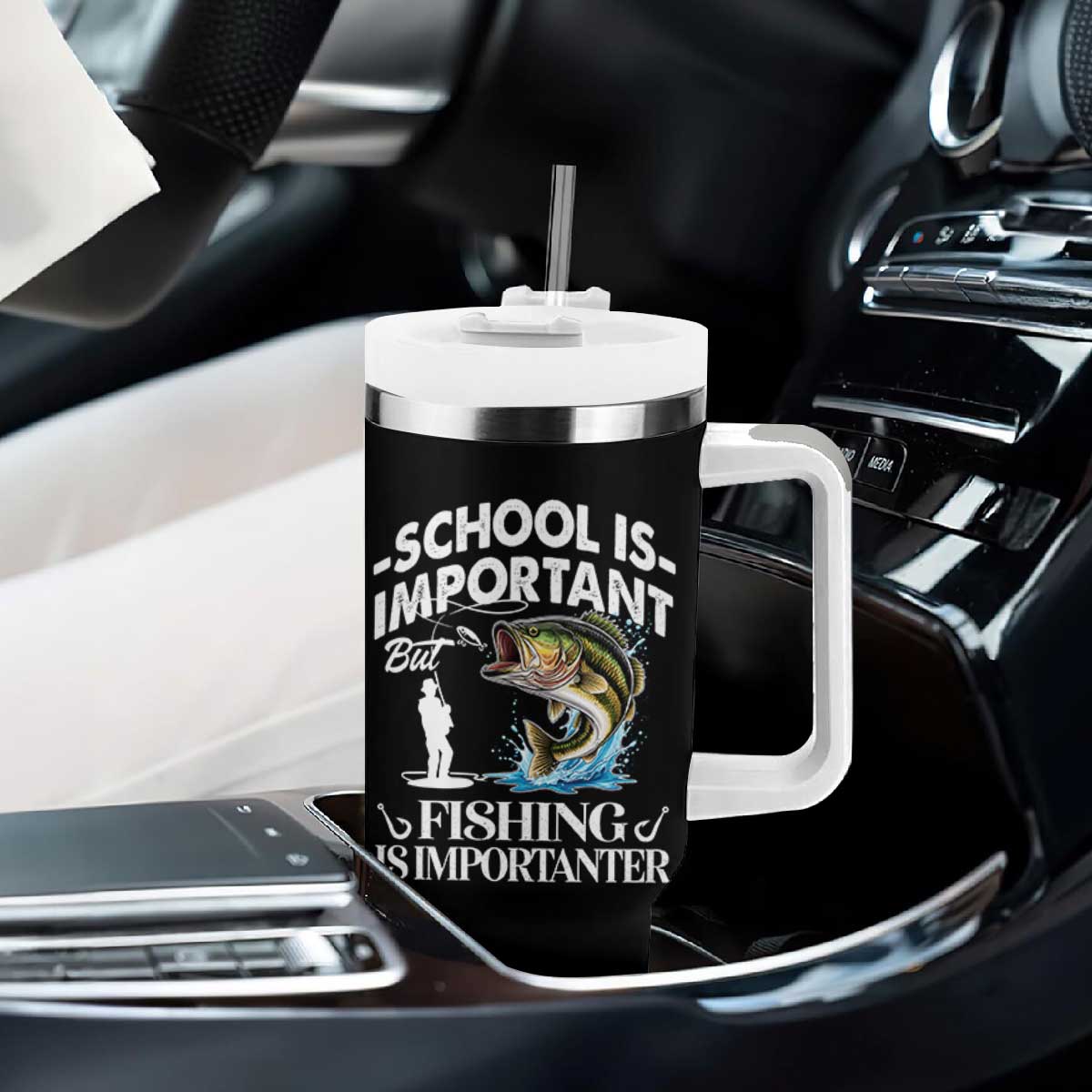 Funny School Is Important But Fishing Is Importanter Tumbler With Handle Fishing Lover TS11 Print Your Wear
