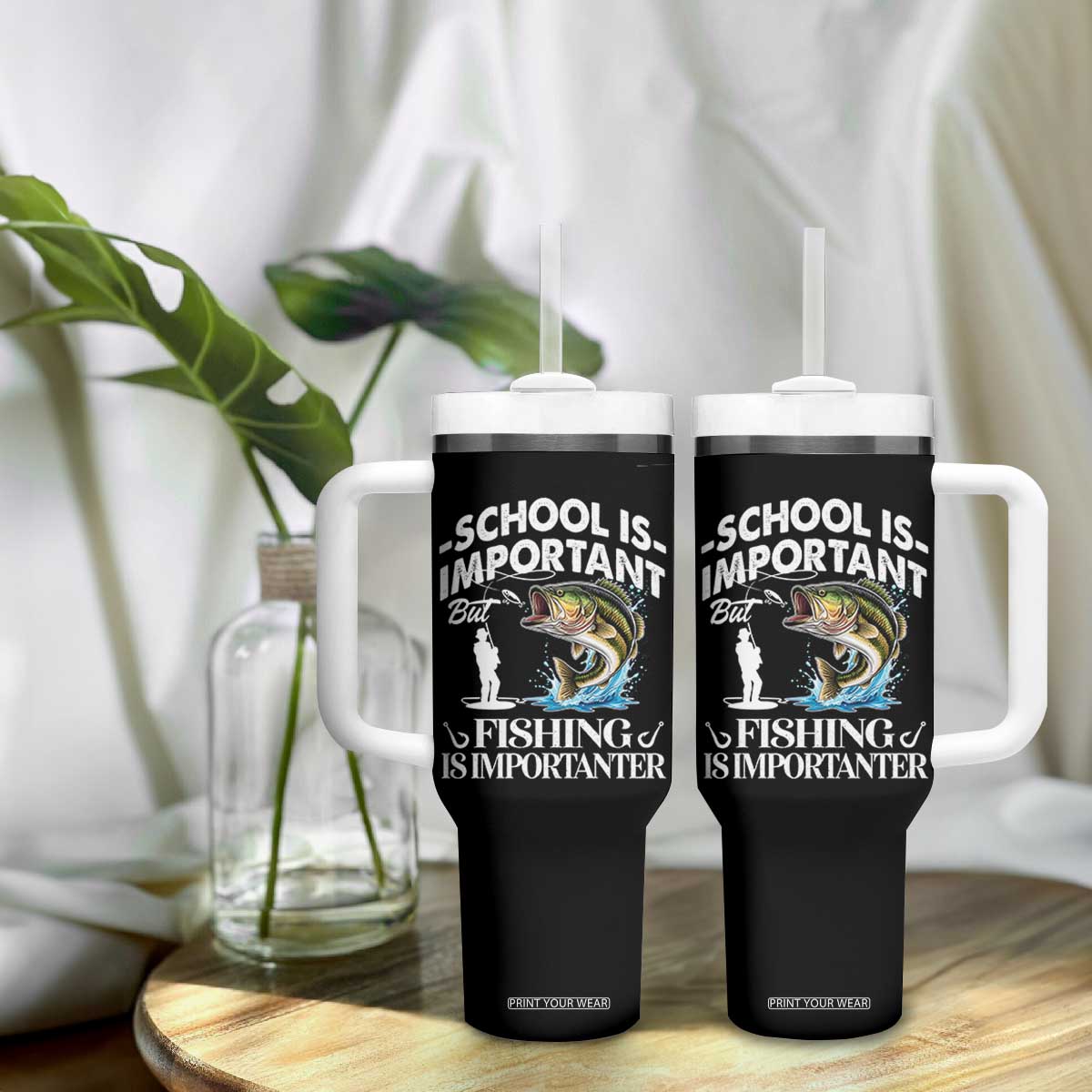 Funny School Is Important But Fishing Is Importanter Tumbler With Handle Fishing Lover TS11 Print Your Wear