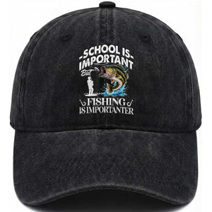 Funny School Is Important But Fishing Is Importanter Washed Cotton Baseball Cap Fishing Lover TS11 Print Your Wear