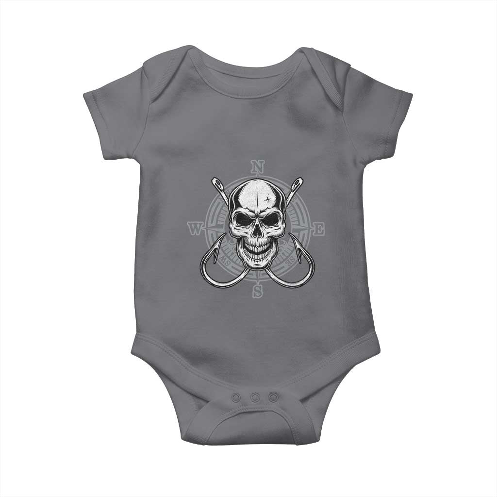 Funny Fishing Lover Baby Onesie Pirate Skull Fishing Hook Compass TS11 Charcoal Print Your Wear
