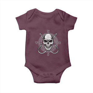 Funny Fishing Lover Baby Onesie Pirate Skull Fishing Hook Compass TS11 Maroon Print Your Wear