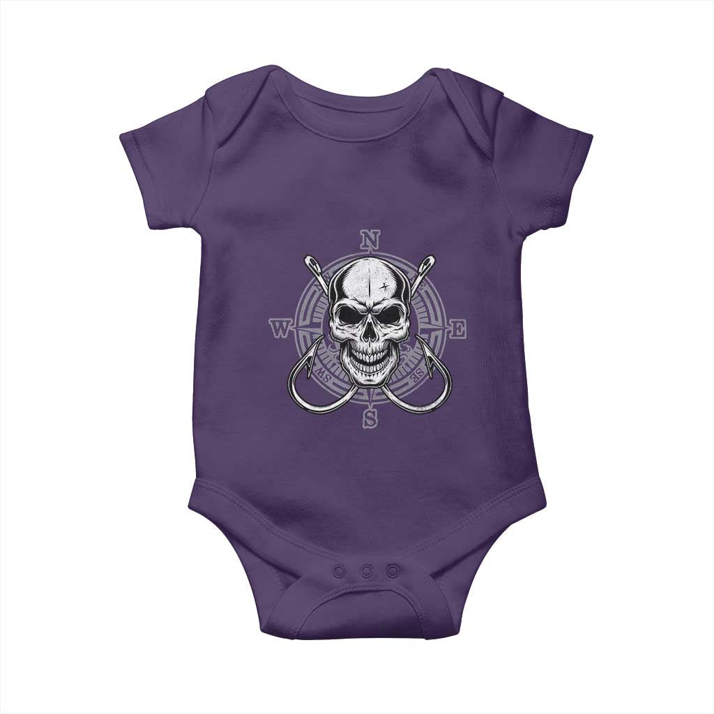 Funny Fishing Lover Baby Onesie Pirate Skull Fishing Hook Compass TS11 Purple Print Your Wear