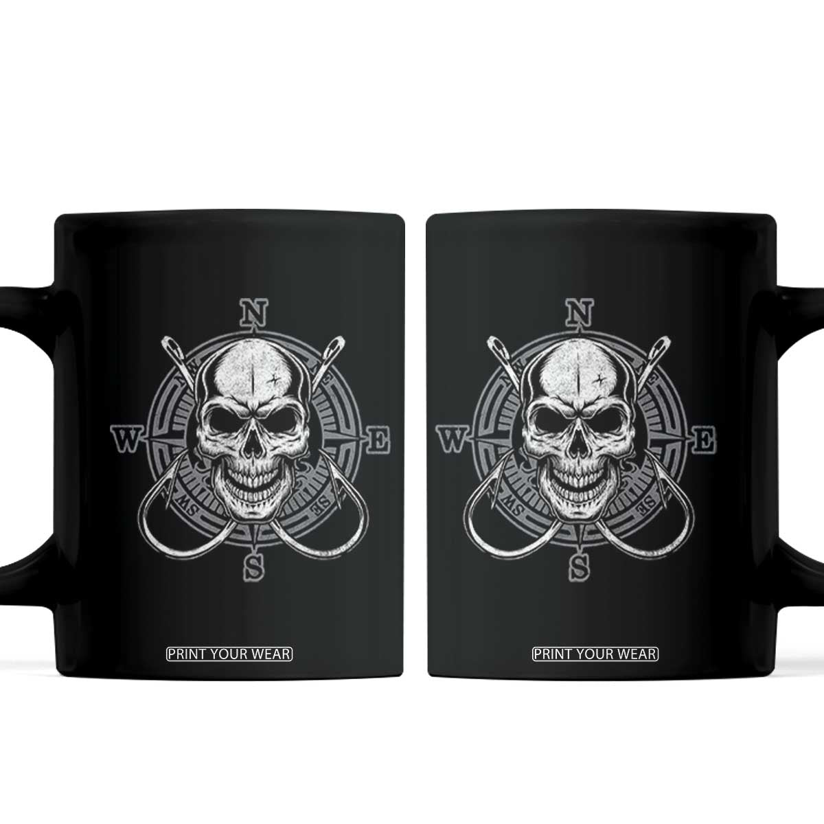 Funny Fishing Lover Coffee Mug Pirate Skull Fishing Hook Compass TS11 Black Print Your Wear