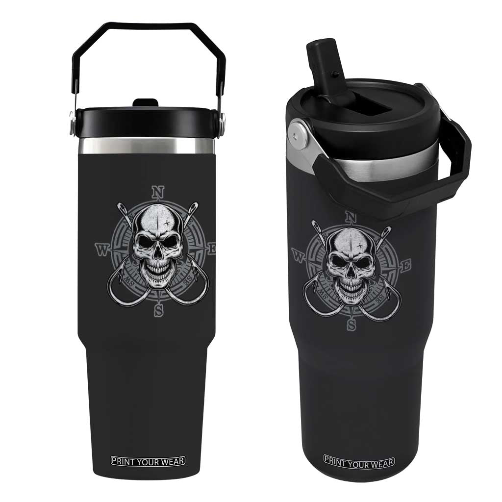 Funny Fishing Lover Flip Straw Tumbler Pirate Skull Fishing Hook Compass TS11 One Size: 30 oz Black Print Your Wear