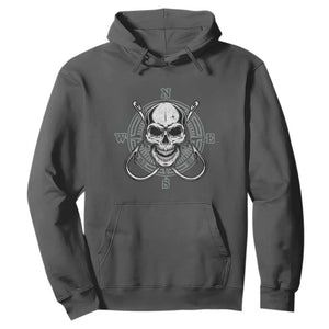Funny Fishing Lover Hoodie Pirate Skull Fishing Hook Compass TS11 Dark Heather Print Your Wear