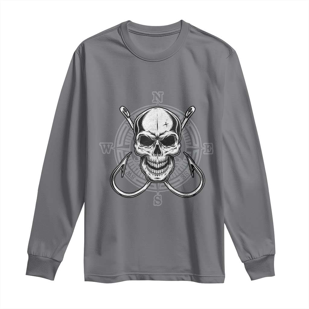 Funny Fishing Lover Long Sleeve Shirt Pirate Skull Fishing Hook Compass TS11 Charcoal Print Your Wear