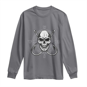 Funny Fishing Lover Long Sleeve Shirt Pirate Skull Fishing Hook Compass TS11 Charcoal Print Your Wear