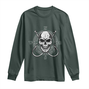 Funny Fishing Lover Long Sleeve Shirt Pirate Skull Fishing Hook Compass TS11 Dark Forest Green Print Your Wear