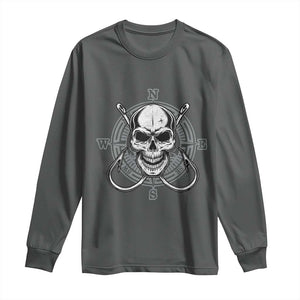 Funny Fishing Lover Long Sleeve Shirt Pirate Skull Fishing Hook Compass TS11 Dark Heather Print Your Wear