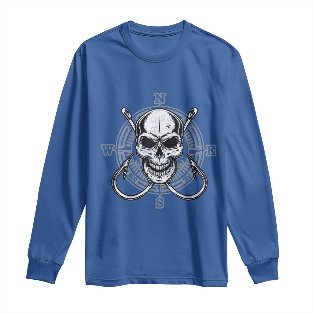 Funny Fishing Lover Long Sleeve Shirt Pirate Skull Fishing Hook Compass TS11 Royal Blue Print Your Wear