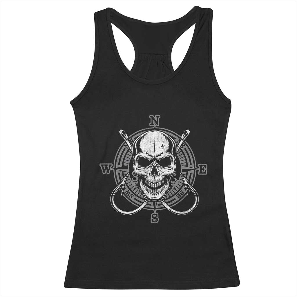 Funny Fishing Lover Racerback Tank Top Pirate Skull Fishing Hook Compass TS11 Black Print Your Wear