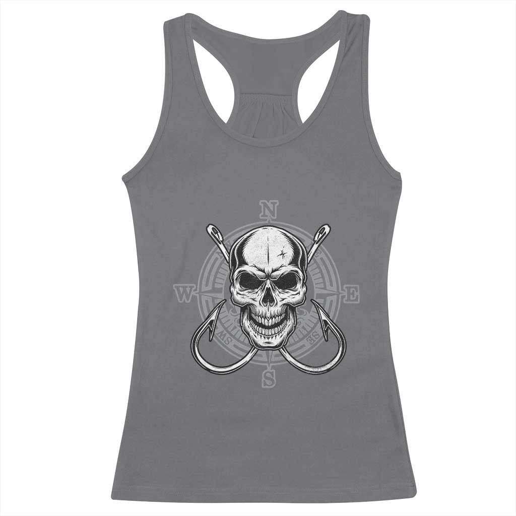 Funny Fishing Lover Racerback Tank Top Pirate Skull Fishing Hook Compass TS11 Charcoal Print Your Wear