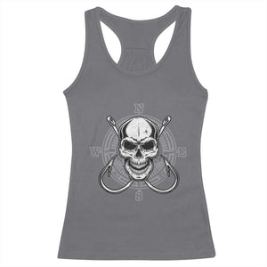 Funny Fishing Lover Racerback Tank Top Pirate Skull Fishing Hook Compass TS11 Charcoal Print Your Wear
