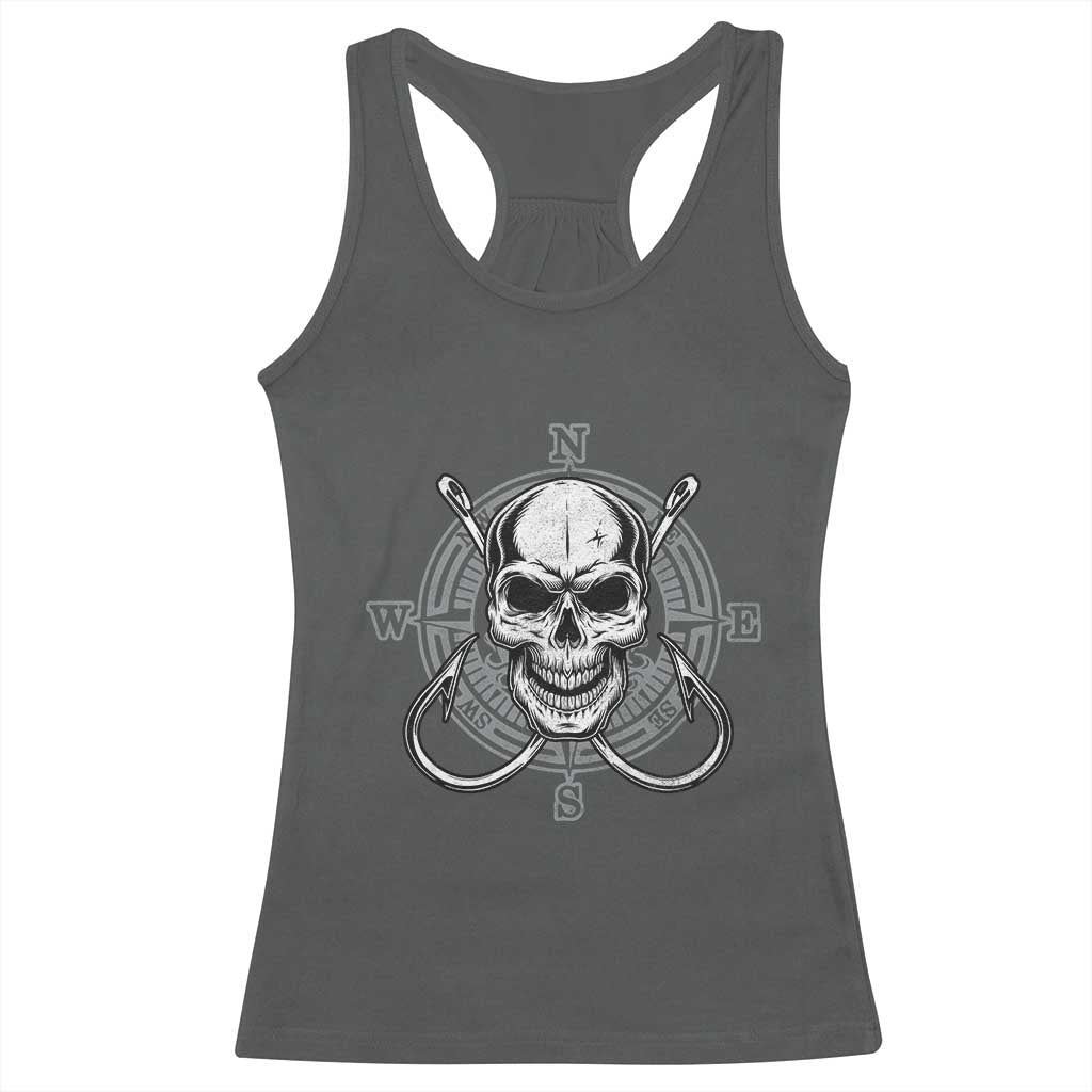 Funny Fishing Lover Racerback Tank Top Pirate Skull Fishing Hook Compass TS11 Dark Heather Print Your Wear