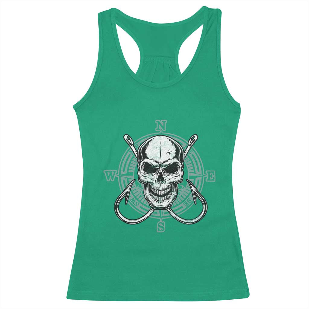 Funny Fishing Lover Racerback Tank Top Pirate Skull Fishing Hook Compass TS11 Irish Green Print Your Wear