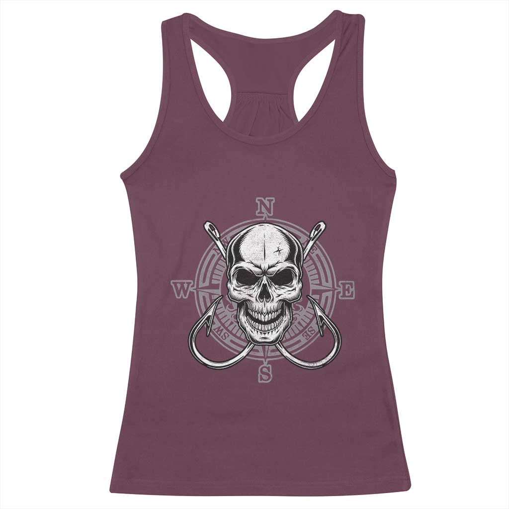 Funny Fishing Lover Racerback Tank Top Pirate Skull Fishing Hook Compass TS11 Maroon Print Your Wear