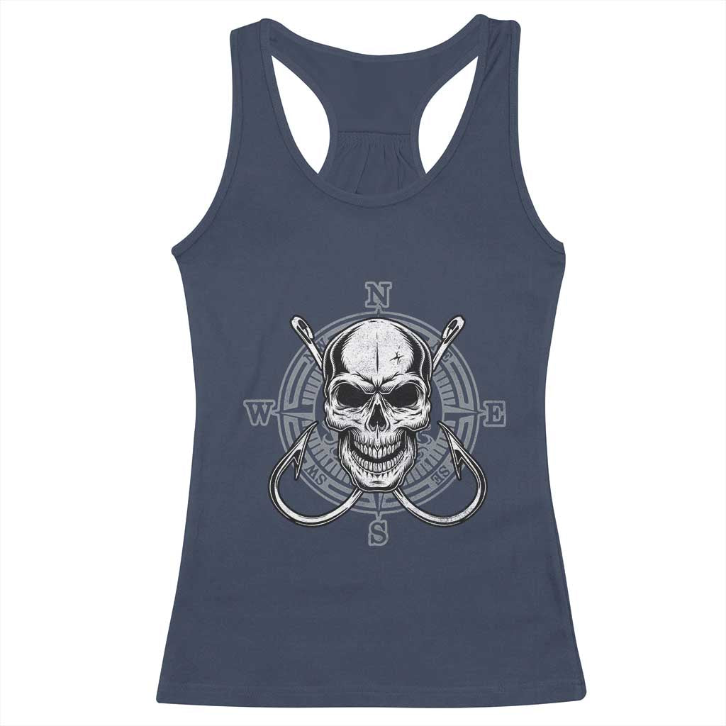 Funny Fishing Lover Racerback Tank Top Pirate Skull Fishing Hook Compass TS11 Navy Print Your Wear