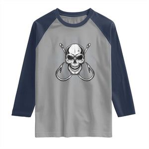 Funny Fishing Lover Raglan Shirt Pirate Skull Fishing Hook Compass TS11 Sport Gray Navy Print Your Wear