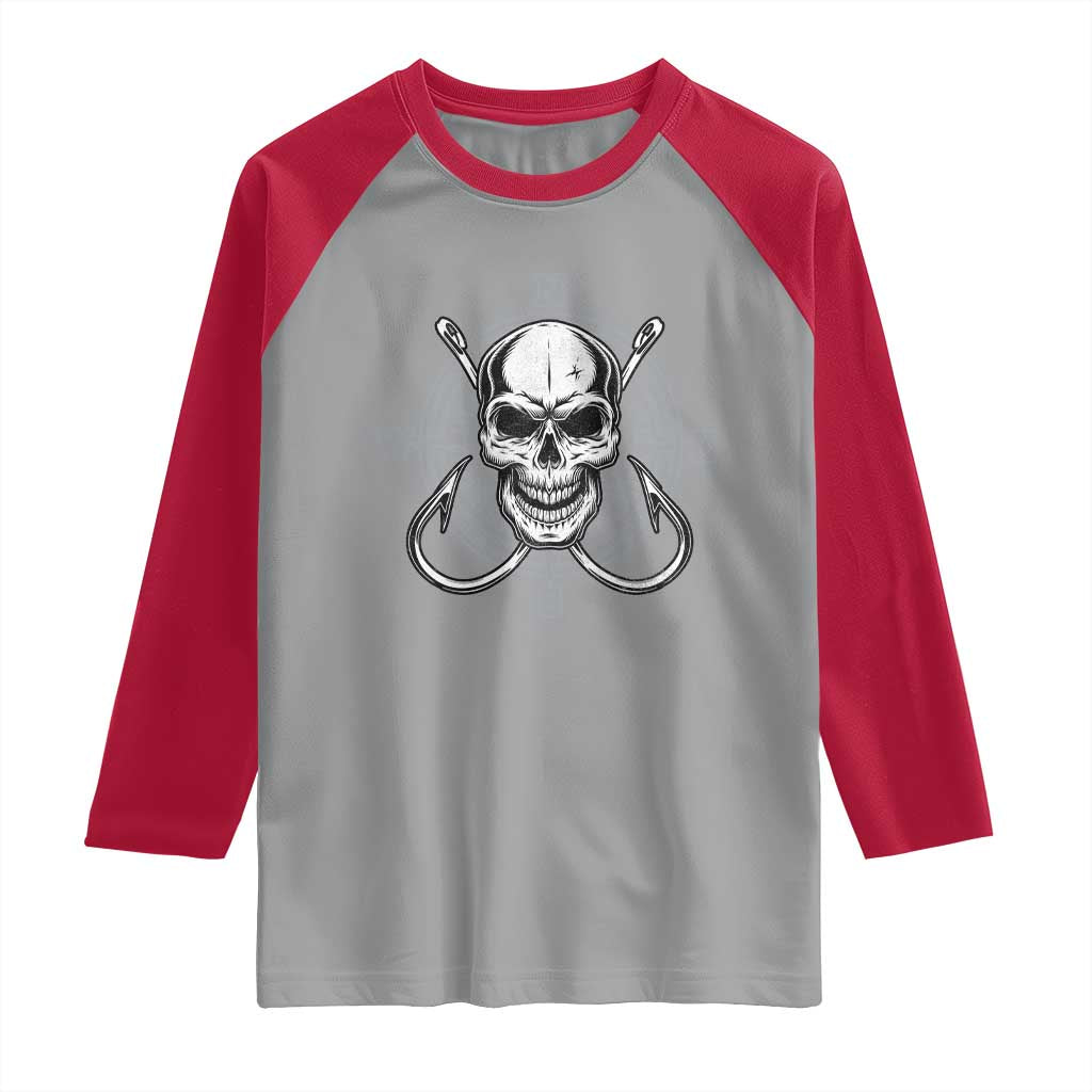 Funny Fishing Lover Raglan Shirt Pirate Skull Fishing Hook Compass TS11 Sport Gray Red Print Your Wear