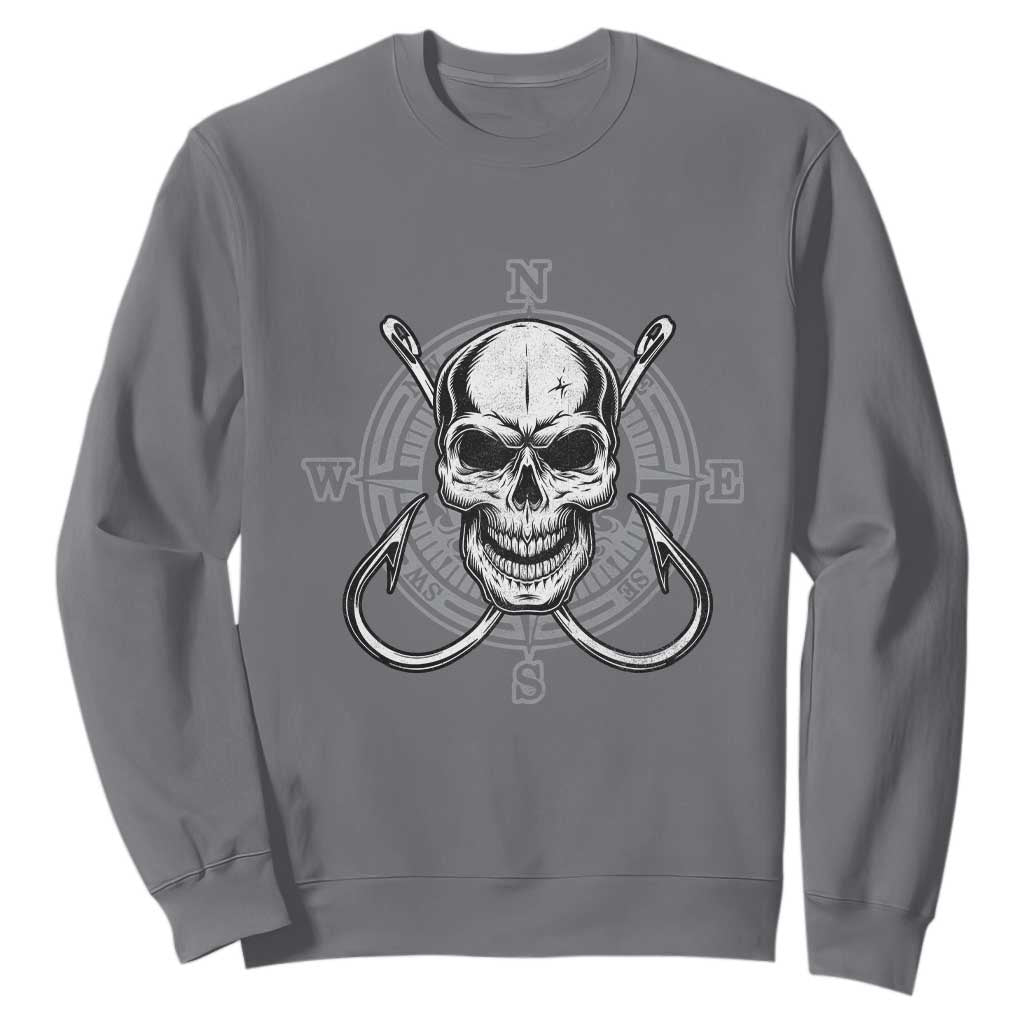 Funny Fishing Lover Sweatshirt Pirate Skull Fishing Hook Compass TS11 Charcoal Print Your Wear
