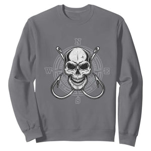 Funny Fishing Lover Sweatshirt Pirate Skull Fishing Hook Compass TS11 Charcoal Print Your Wear