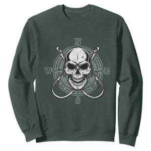 Funny Fishing Lover Sweatshirt Pirate Skull Fishing Hook Compass TS11 Dark Forest Green Print Your Wear