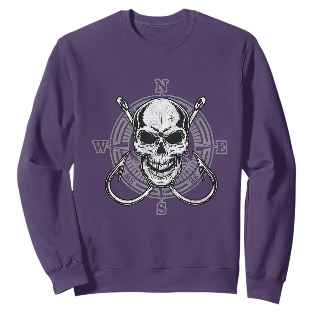 Funny Fishing Lover Sweatshirt Pirate Skull Fishing Hook Compass TS11 Purple Print Your Wear