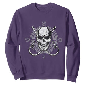 Funny Fishing Lover Sweatshirt Pirate Skull Fishing Hook Compass TS11 Purple Print Your Wear