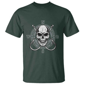 Funny Fishing Lover T Shirt Pirate Skull Fishing Hook Compass TS11 Dark Forest Green Print Your Wear
